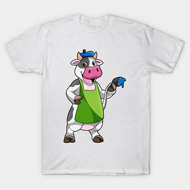 Cow as Painter with Paint & Apron T-Shirt by Markus Schnabel